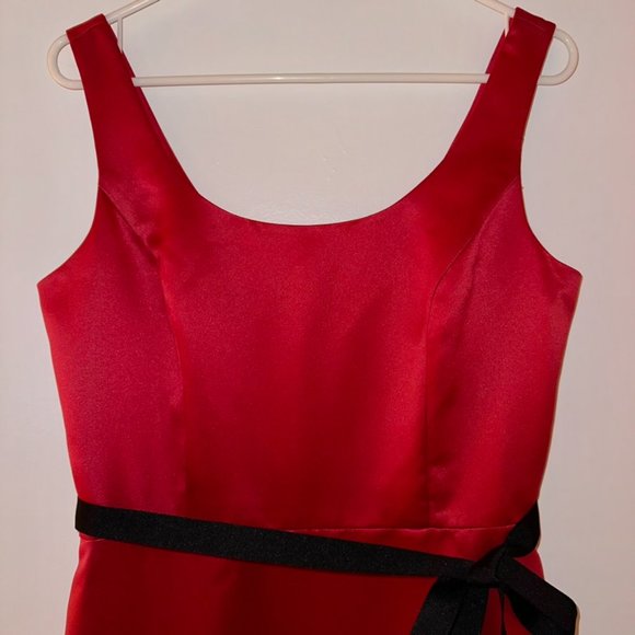 NWOT Coldwater Creek red sleeveless satin midi dress with black ribbon s… - Picture 3 of 7